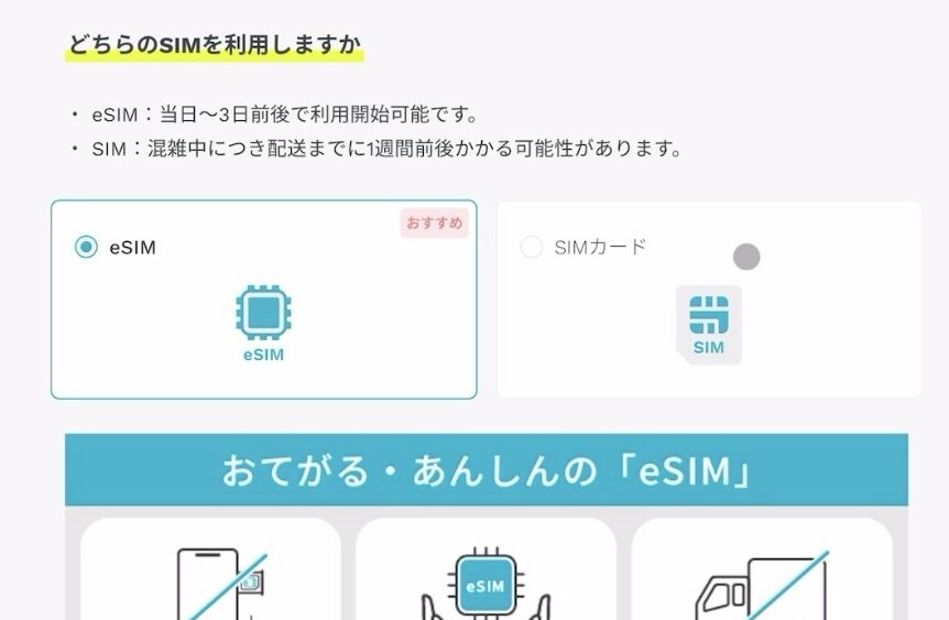 eSIMか物理SIM選ぶ