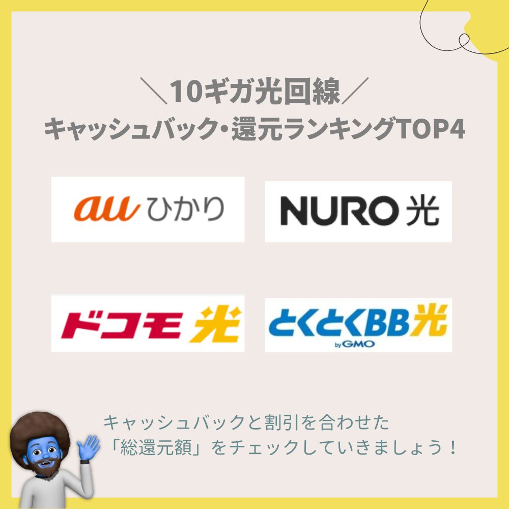 10ギガ光回線キャッシュバック・還元ランキングTOP4