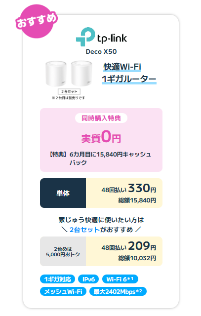 1ギガ対応ルーターキャッシュバック