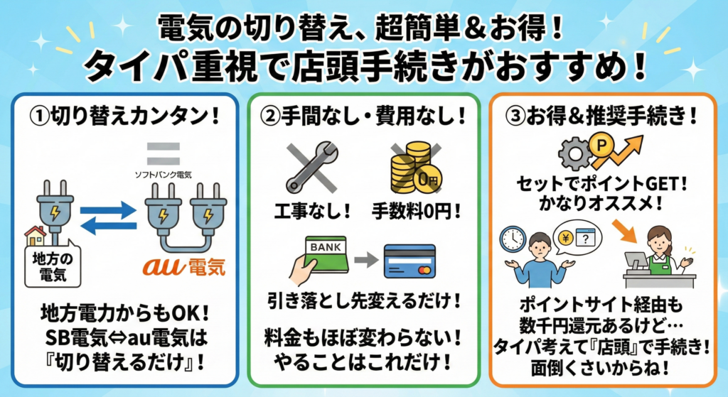 電気の切り替えは「店舗」でサクッと済ませる