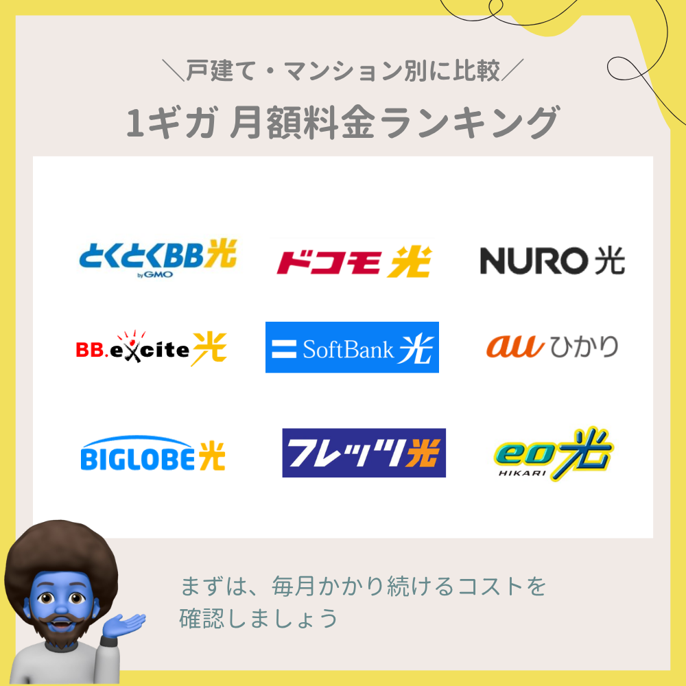 【月額料金ランキング】1ギガ光回線9社を戸建て・マンション別に比較