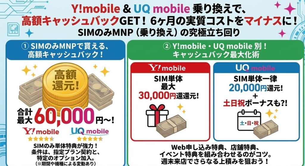 ワイモバ・UQは乗り換えキャッシュバックが強力