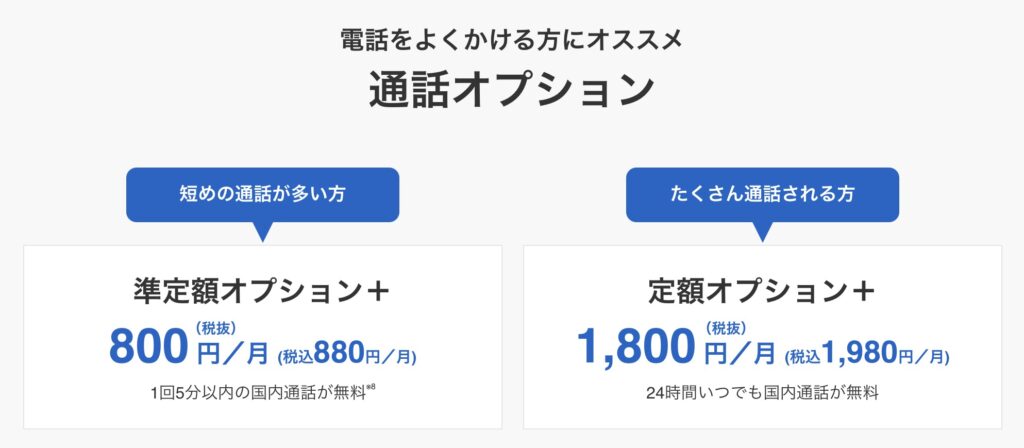 がっつり電話する人向けの「定額オプション」