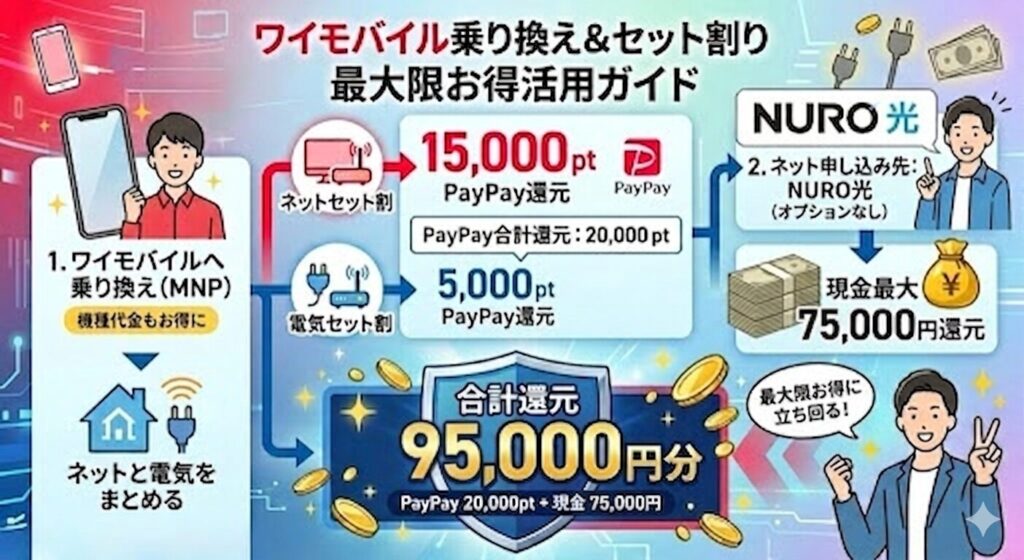 ワイモバイル：ネット＋電気セットで最大9.5万円還元