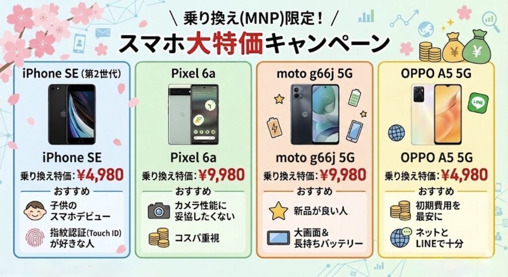 乗り換え限定「スマホ大特価」で端末代まで圧縮できる