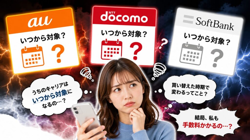 3キャリアの改定日と対象プログラム一覧