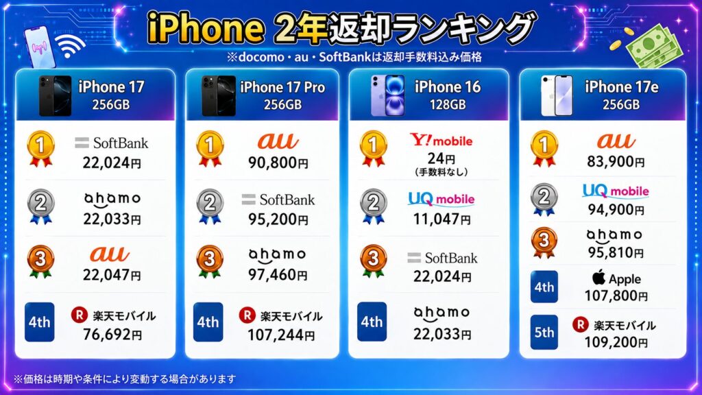 【2年返却ランキング】iPhone主要モデル｜機種別比較