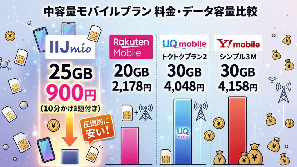中容量プラン｜格安SIM他社との比較