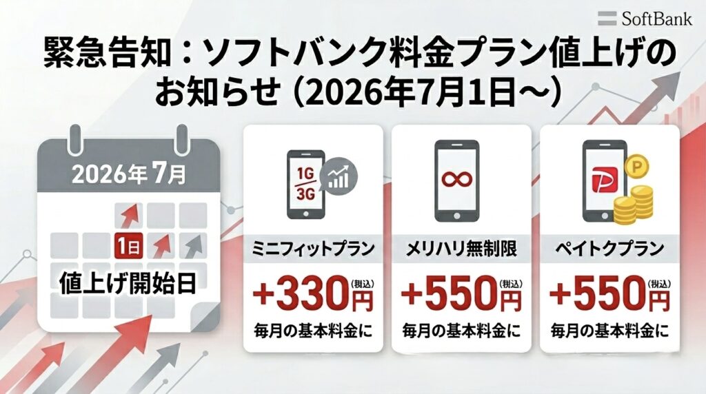 【ソフトバンク値上げ】既存ユーザーも自動で値上げ対象に