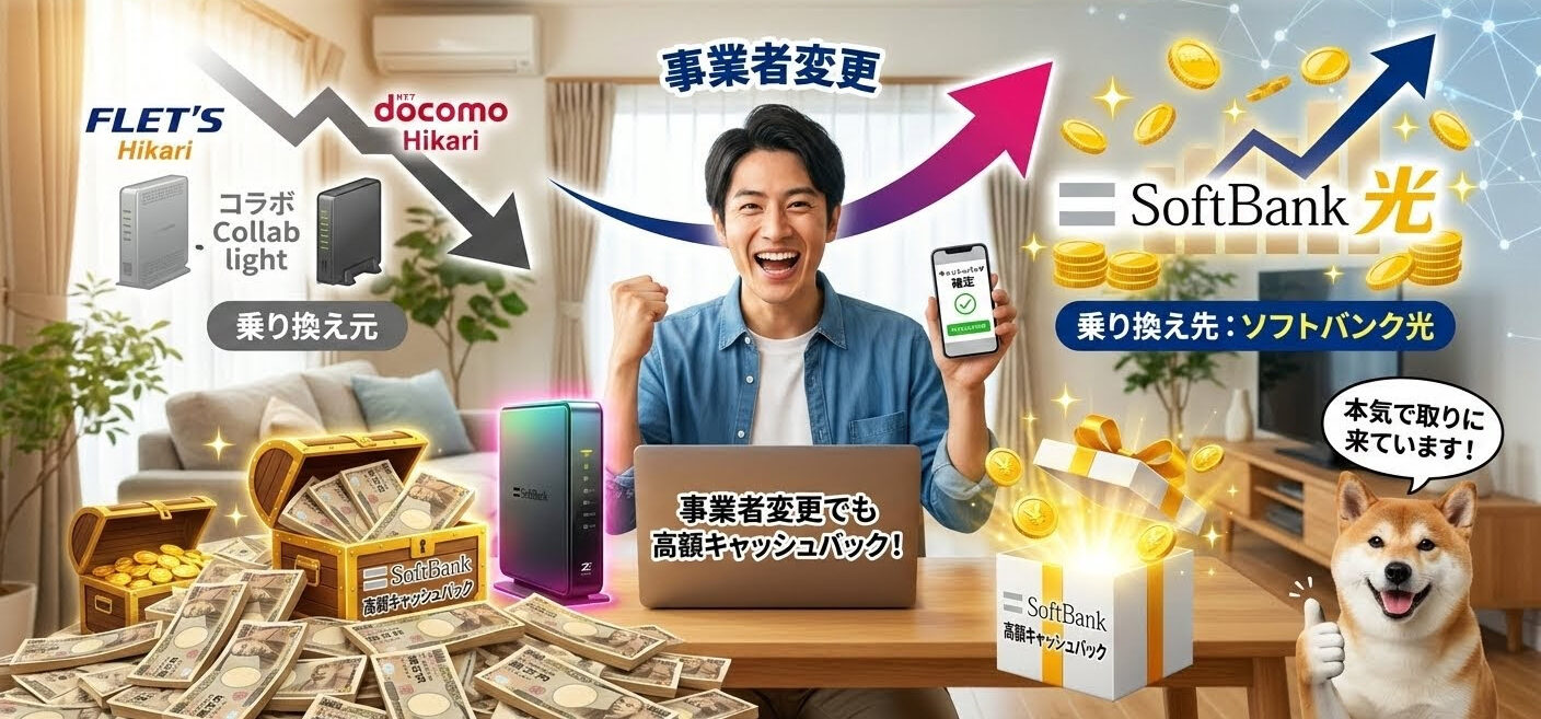 事業者変更でも高額キャッシュバックが受けられる