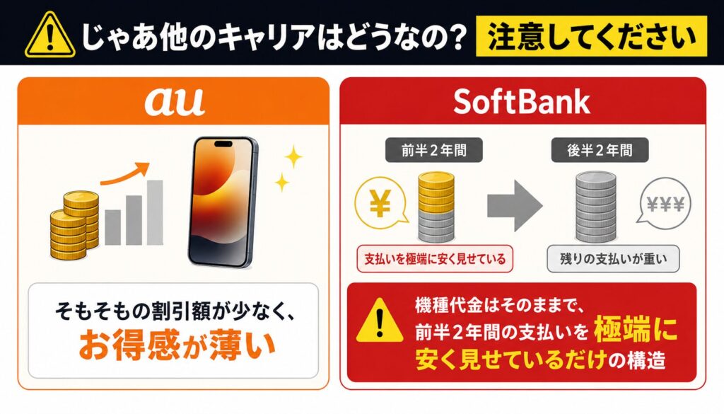 auは割引薄め、ソフトバンクは残債リスクに要注意
