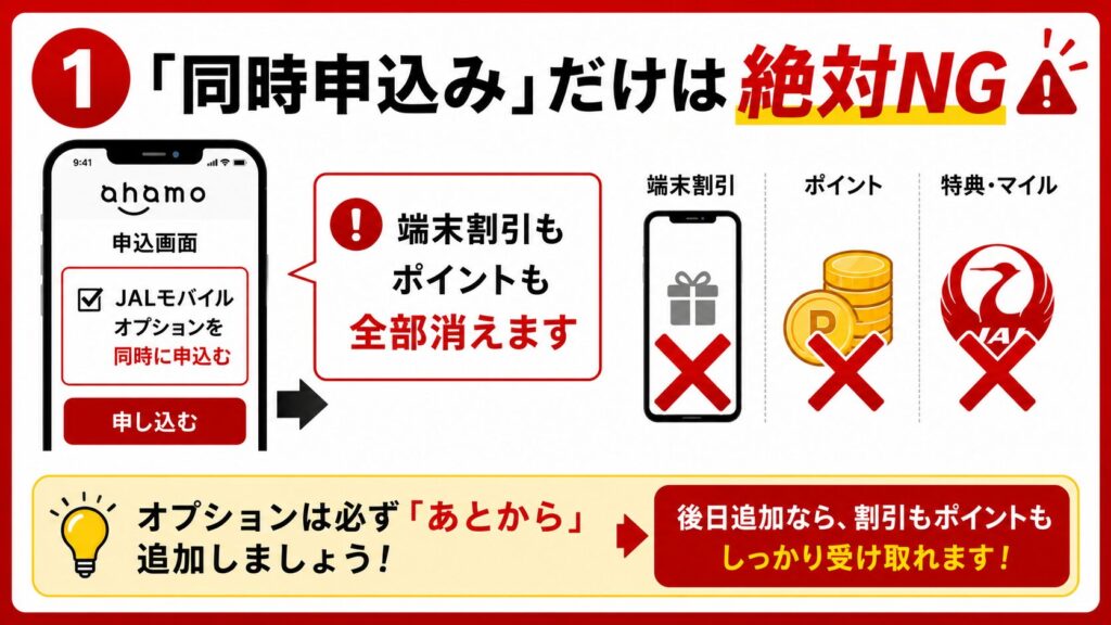 ① 「同時申込み」だけは絶対NG