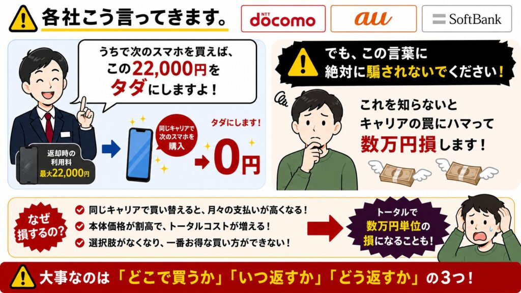 同じキャリアでの機種変更は数万円損します