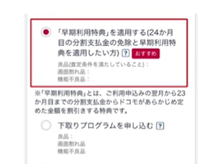 「早期利用特典を適用する」を選択する申し込み画面