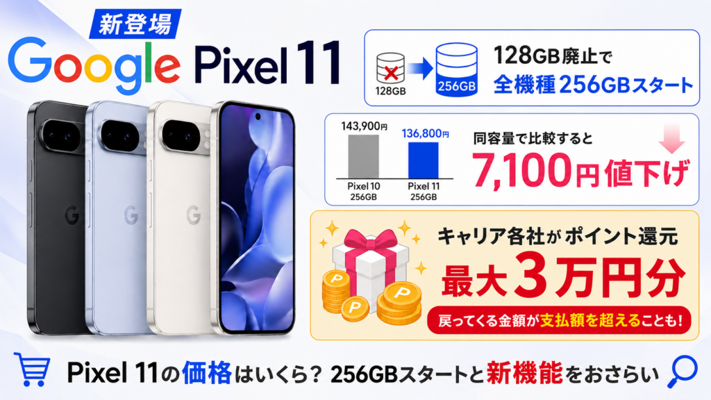 Pixel 11の価格はいくら？256GBスタートと新機能をおさらい