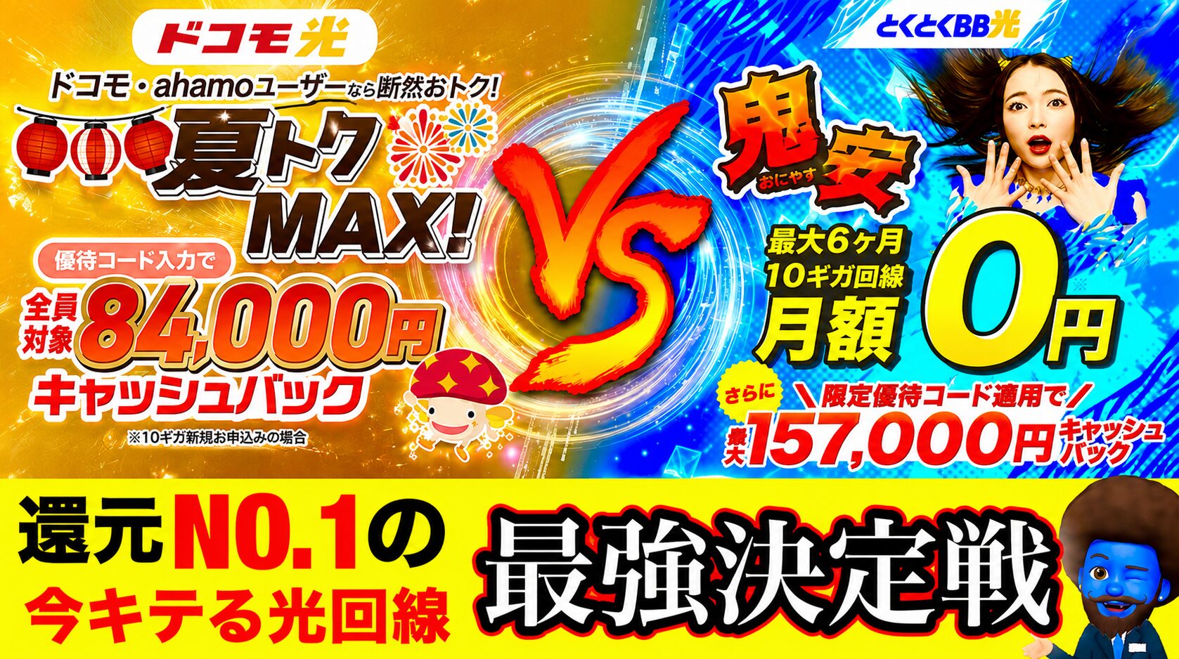 ドコモ光ととくとくBB光を徹底比較
