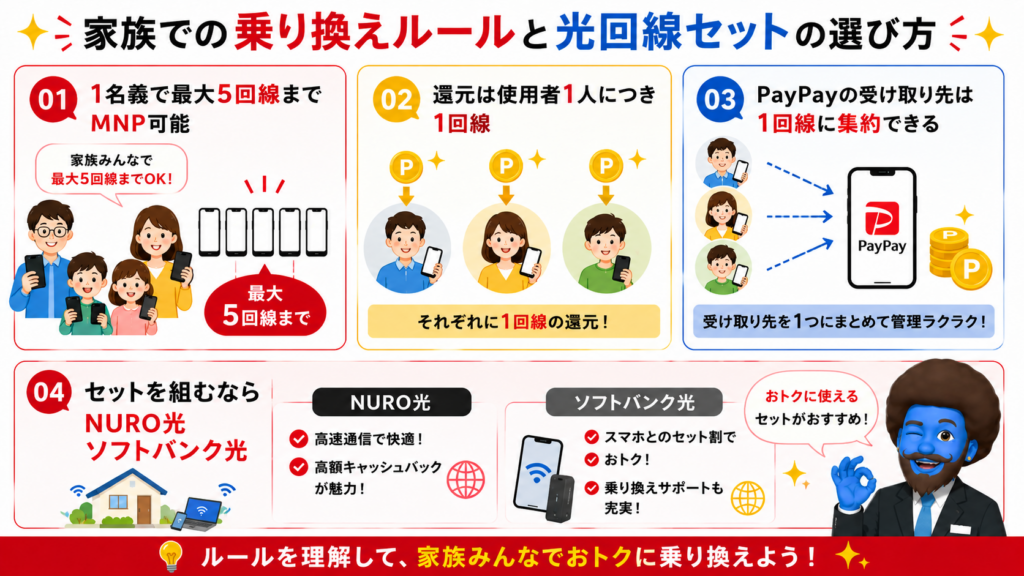 家族での乗り換えルールと光回線セットの選び方