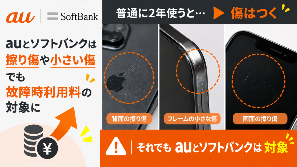 auとソフトバンクは「普通の傷」でも対象になる