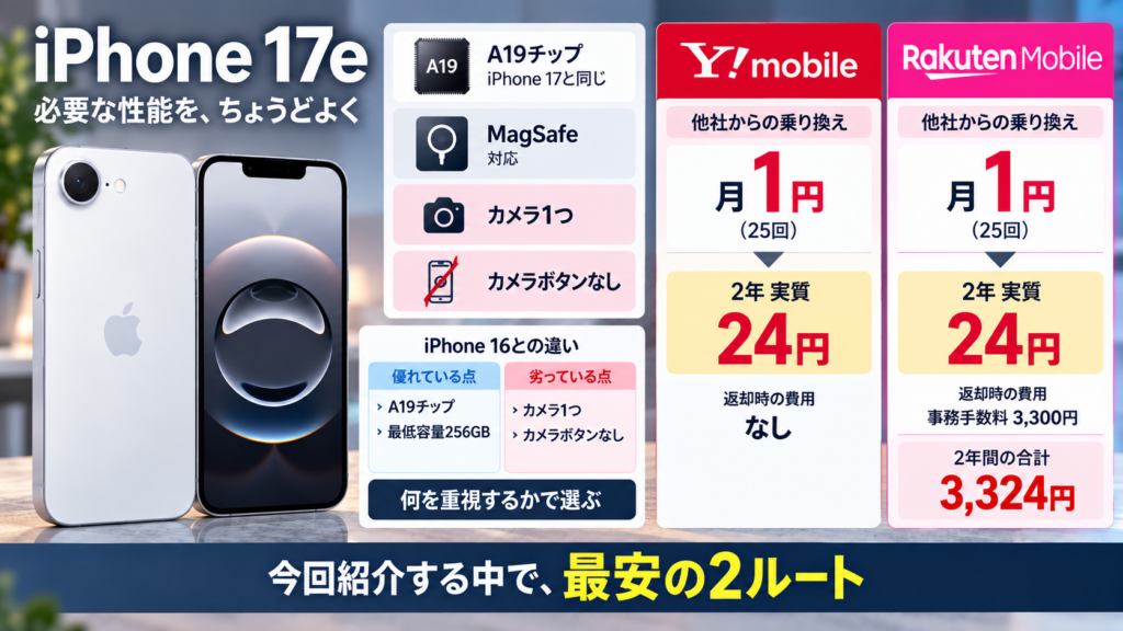 とにかく安くならiPhone 17e（ワイモバイル・楽天モバイル）