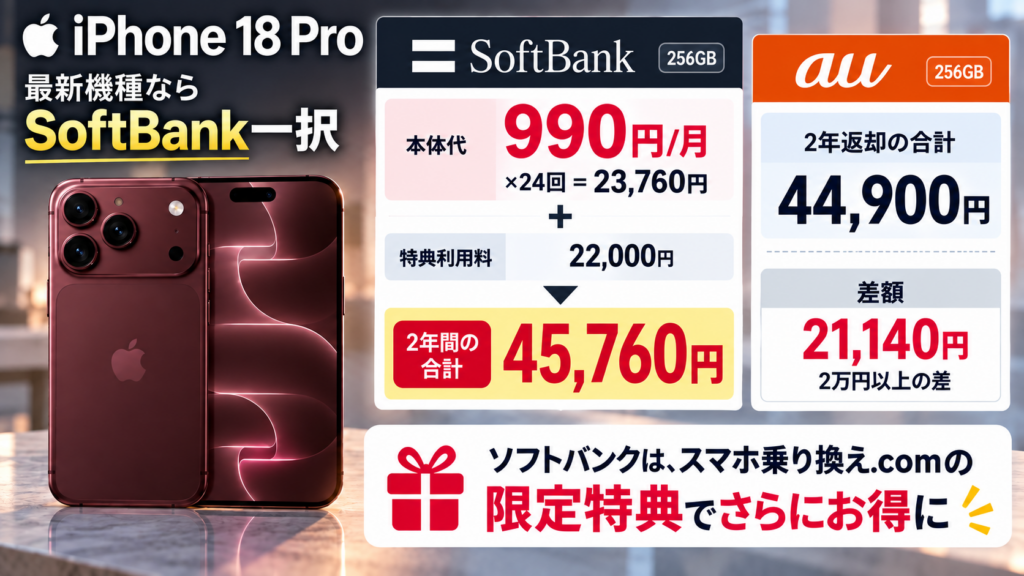 最新機種にこだわるならiPhone 18 Pro（ソフトバンク・au）