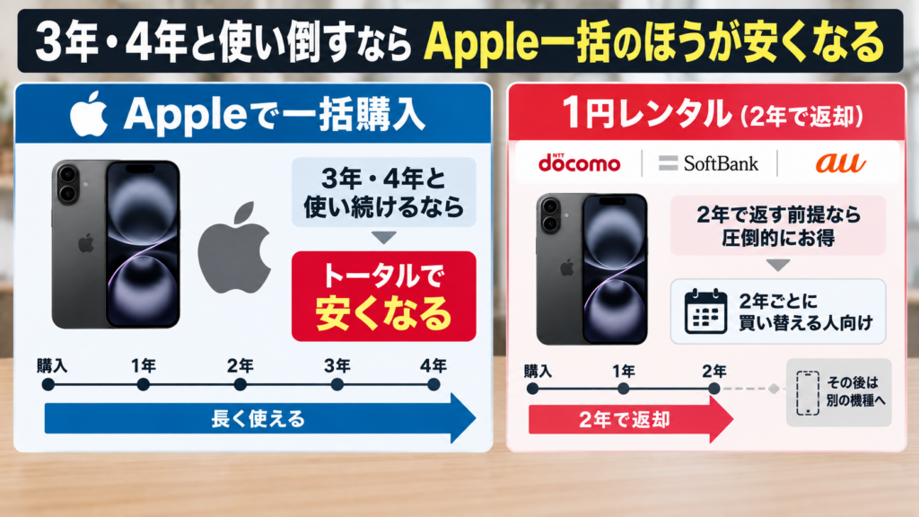 3年以上使うなら、Apple一括のほうが安くなる