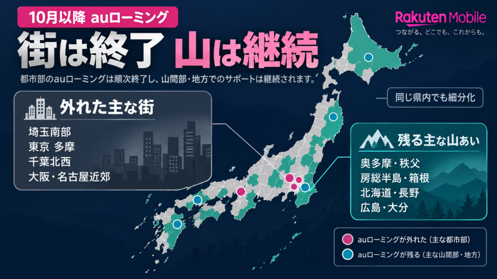 auの電波が外れた地域・残る地域はどこ？
