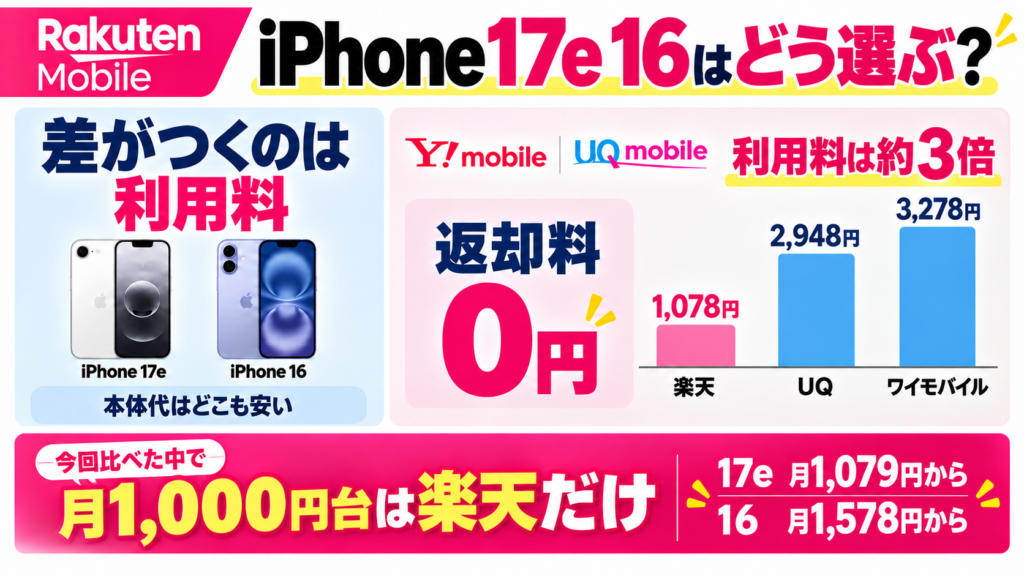 iPhone 17eと16はどの使い方でも楽天が安い？