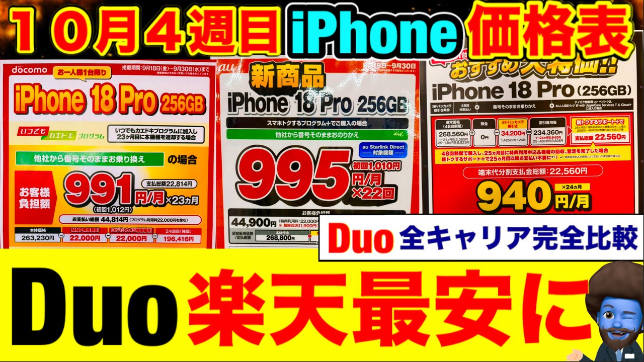 iPhone価格表 Duo全キャリア比較