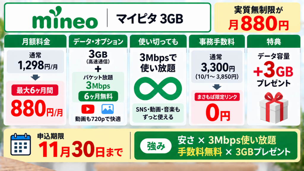 ギガをあまり使わないなら、mineoの3GBで十分？