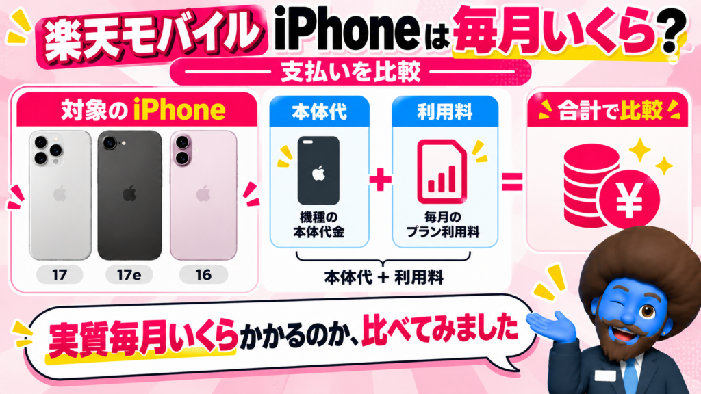 楽天モバイルのiPhoneは毎月いくら？17・17e・16の支払いを比較