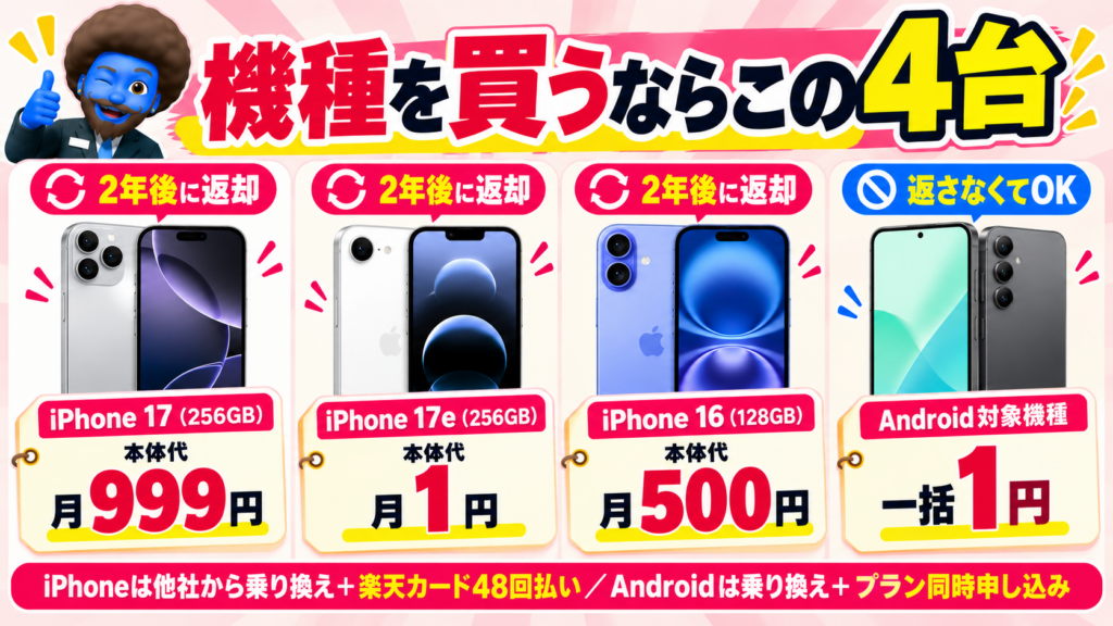 機種を買うなら「iPhone特価」と「Android一括1円」